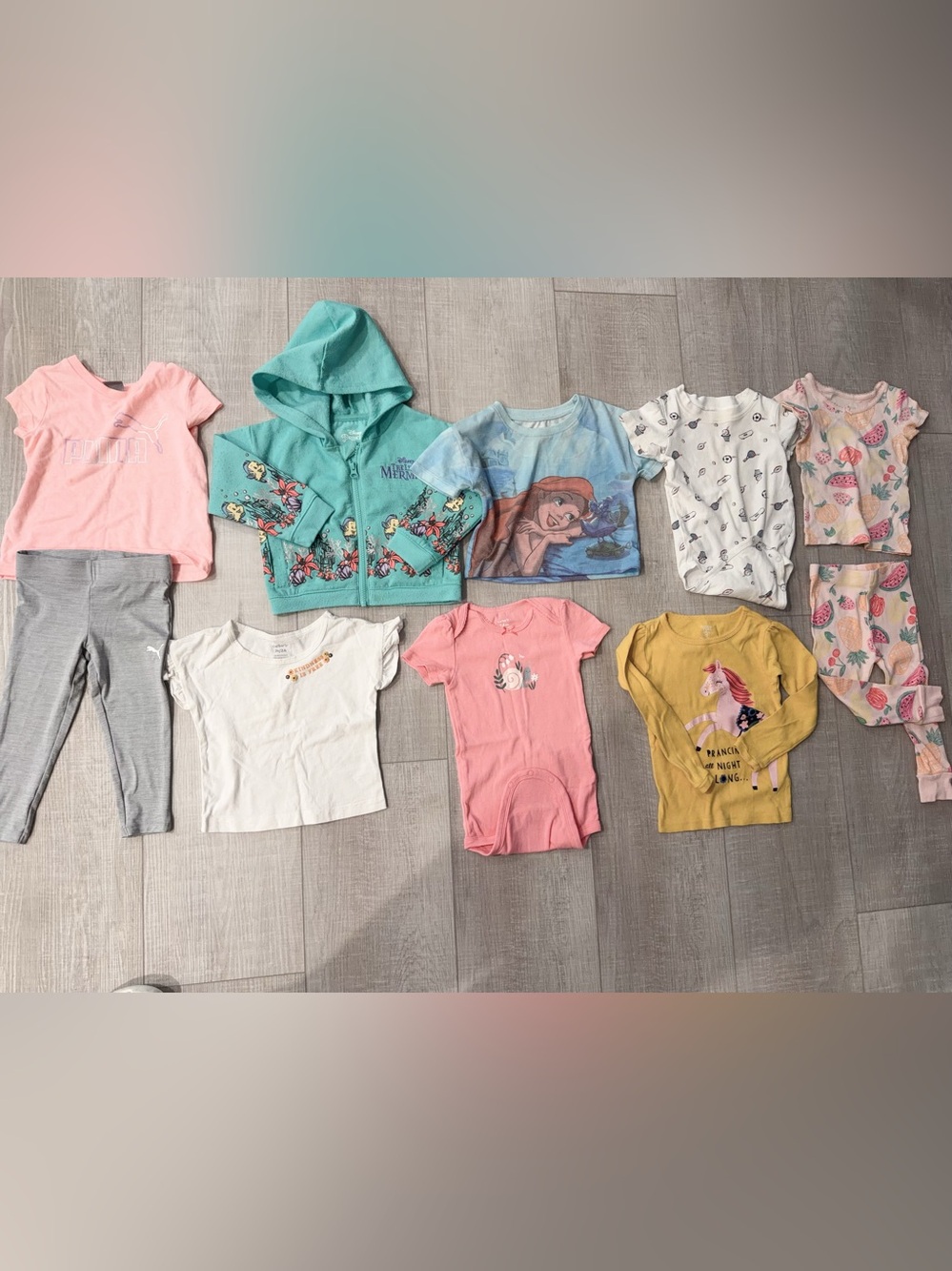 Girls Disney Jacket Tshirt, Puma Pink Leggings & Tops Bundle
